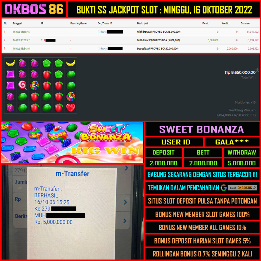 JACKPOT SLOT SWEET BONANZA 16 OKTOBER 2022